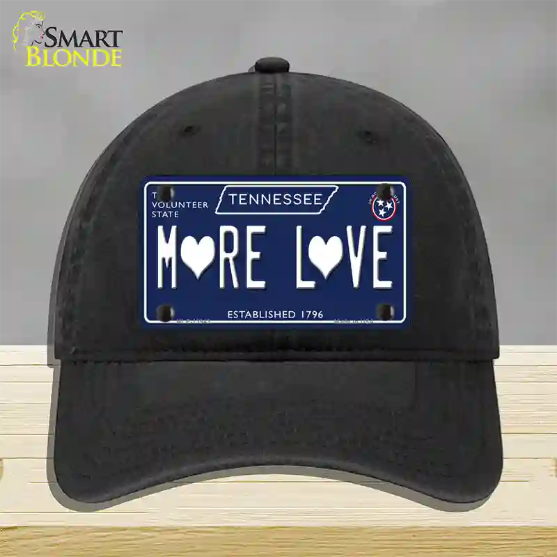 More Love Hearts Tennessee Blue Novelty License Plate Hat Tag Unconstructed Cotton Black