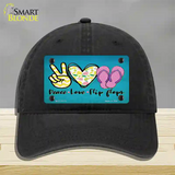 Peace Love Flip Flops Novelty License Plate Hat Unconstructed Cotton / Black