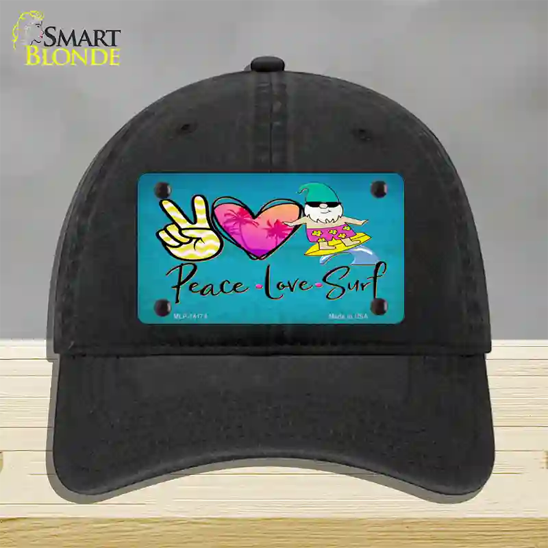 Peace Love Surf Novelty License Plate Hat Unconstructed Cotton / Black