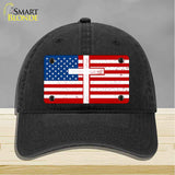 American Flag with Cross Novelty License Plate Hat HAT-MLP-14518
