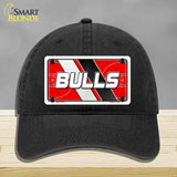 Black cap with a 'BULLS' license plate design on a gray background