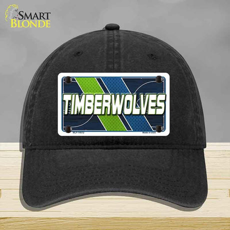 Black cap with a 'Timberwolves' license plate design on a gray background