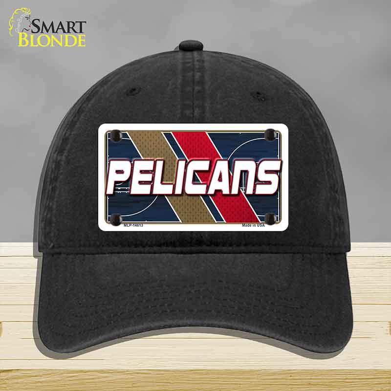 Black cap with 'Pelicans' license plate design on a gray background