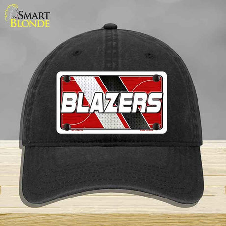Black cap with 'BLAZERS' design on a gray background