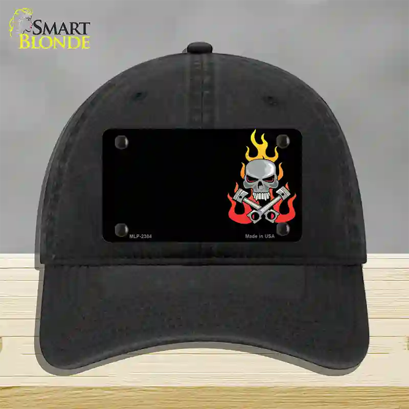 Gear Head Skull Offset Novelty License Plate Hat Unconstructed Cotton / Black