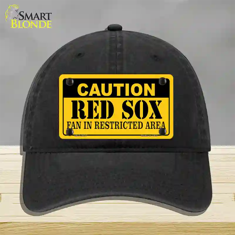 Caution Red Sox Fan Novelty License Plate Hat Unconstructed Cotton / Black