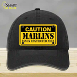 Caution Marlins Fan Novelty License Plate Hat Unconstructed Cotton / Black