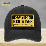 Caution Red Wings Novelty License Plate Hat Unconstructed Cotton / Black
