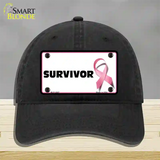 Survivor Breast Cancer Novelty License Plate Hat Unconstructed Cotton / Black
