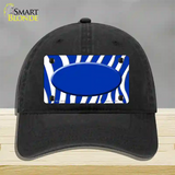 Blue White Zebra Blue Center Oval Novelty License Plate Hat Unconstructed Cotton / Black