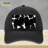 Black White Giraffe Black Centered Hearts Novelty License Plate Hat Unconstructed Cotton / Black