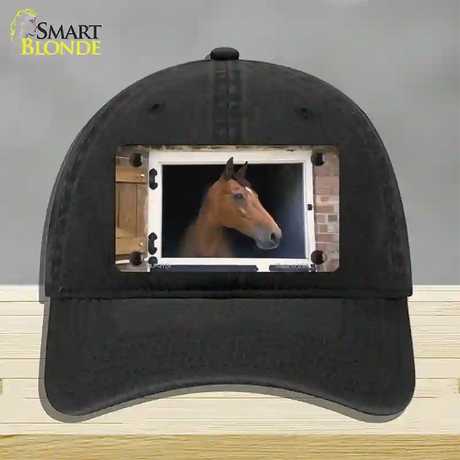 Horse In Barn Novelty License Plate Hat Unconstructed Cotton / Black
