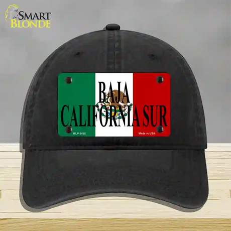 Baja California Sur Mexico Flag Novelty License Plate Hat Unconstructed Cotton / Black