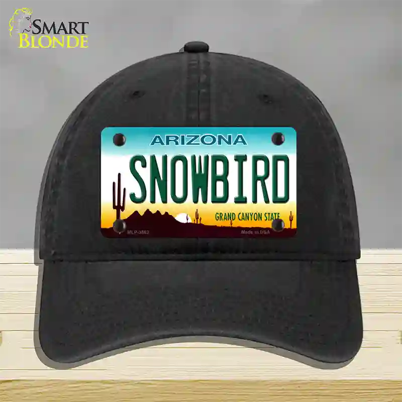 Snowbird Arizona Novelty License Plate Hat Unconstructed Cotton / Black