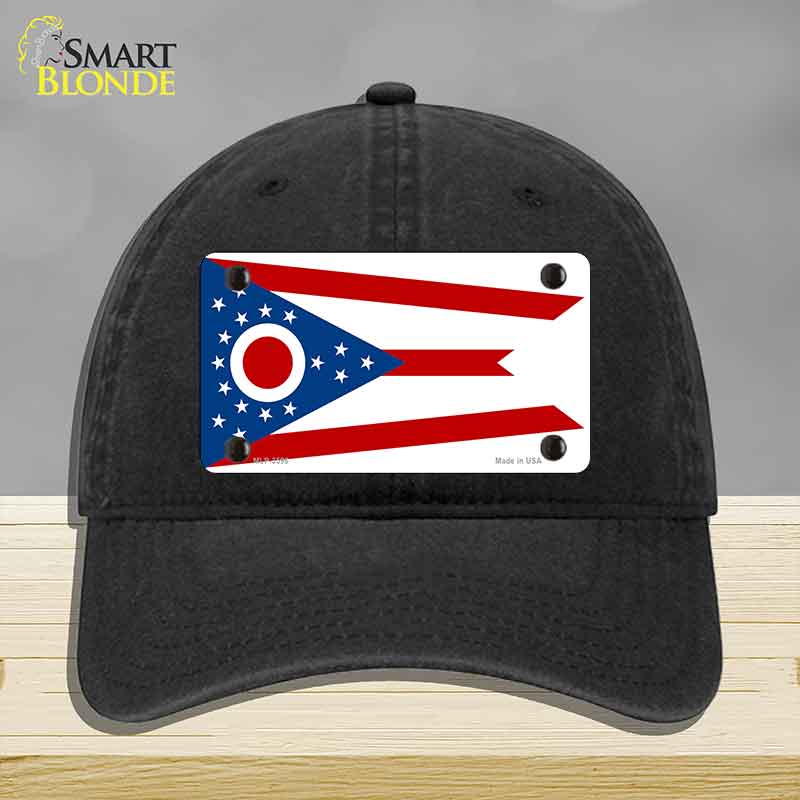 Ohio State Flag Novelty License Plate Hat Unconstructed Cotton Black