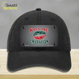Kiss Me Im Italian Novelty License Plate Hat Unconstructed Cotton / Black
