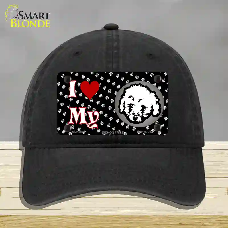 I Love My Bichon Frise Novelty License Plate Hat Unconstructed Cotton / Black