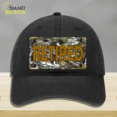 Retired Camouflage Novelty License Plate Hat Unconstructed Cotton / Black
