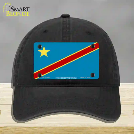 Congo Democratic Republic Flag Novelty License Plate Hat Unconstructed Cotton / Black