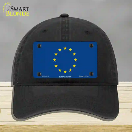 European Union Flag Novelty License Plate Hat Unconstructed Cotton / Black