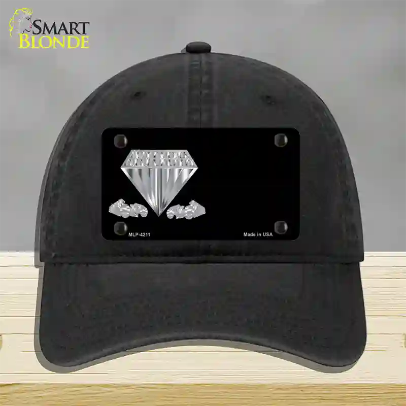 Diamonds Offset Novelty License Plate Hat Unconstructed Cotton / Black