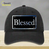 Blessed Blue Sky Cloud Novelty License Plate Hat Unconstructed Cotton / Black