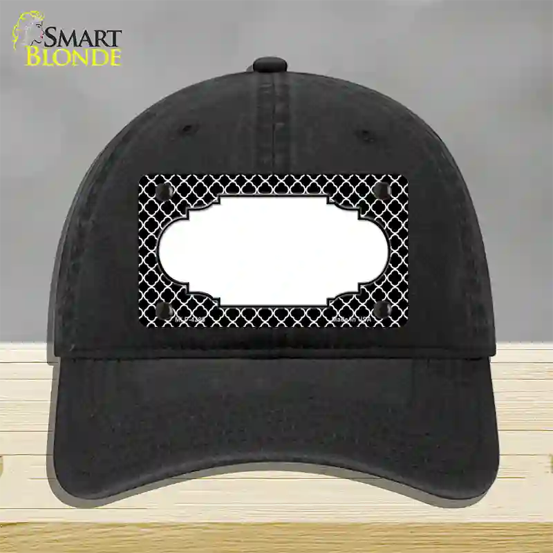 Black White Quatrefoil Center Scallop Novelty License Plate Hat Unconstructed Cotton / Black
