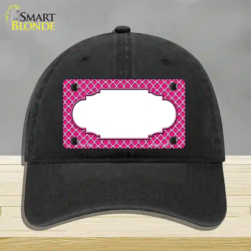 Pink White Quatrefoil Center Scallop Novelty License Plate Hat Unconstructed Cotton / Black