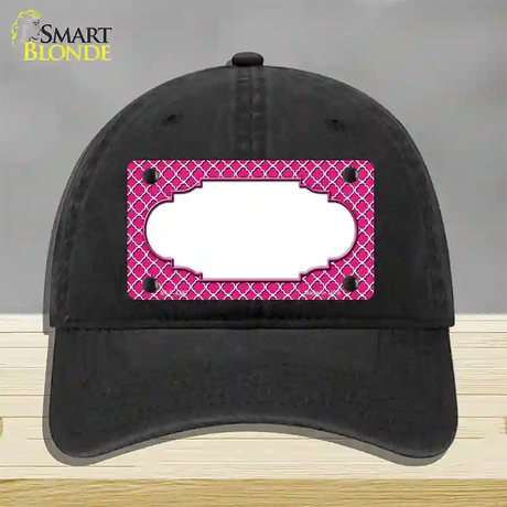 Pink White Quatrefoil Center Scallop Novelty License Plate Hat Unconstructed Cotton / Black