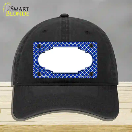 Blue White Quatrefoil Center Scallop Novelty License Plate Hat Unconstructed Cotton / Black