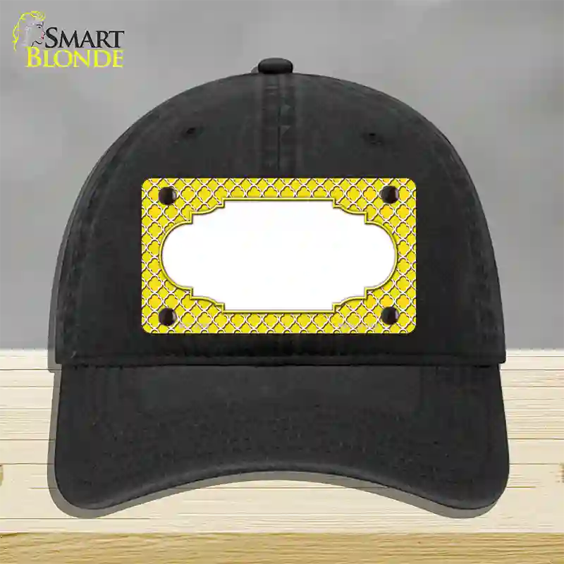 Yellow White Quatrefoil Center Scallop Novelty License Plate Hat Unconstructed Cotton / Black