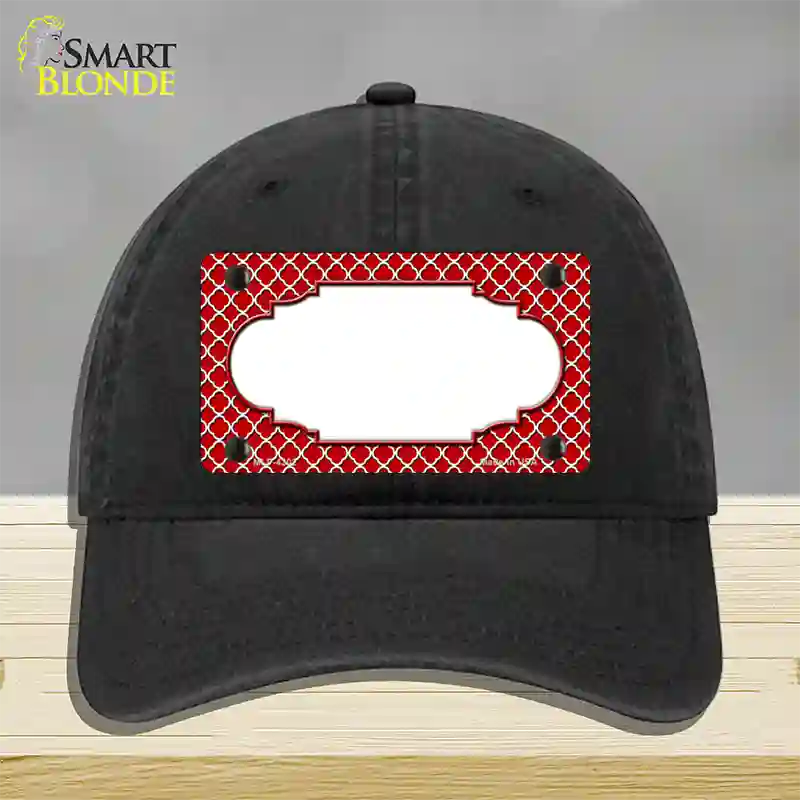 Red White Quatrefoil Center Scallop Novelty License Plate Hat Unconstructed Cotton / Black