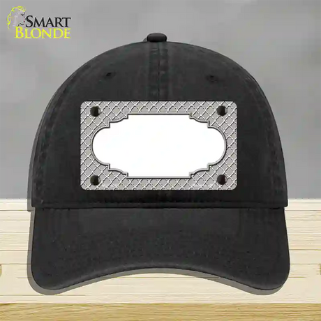 Grey White Quatrefoil Center Scallop Novelty License Plate Hat Unconstructed Cotton / Black