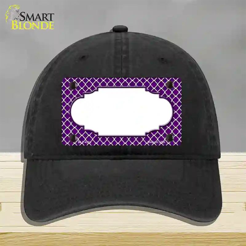 Purple White Quatrefoil Center Scallop Novelty License Plate Hat Unconstructed Cotton / Black
