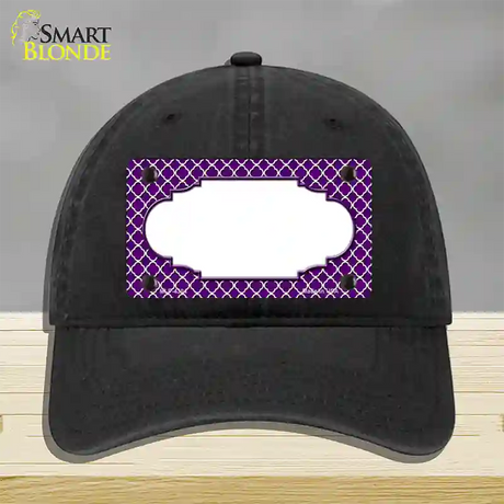 Purple White Quatrefoil Center Scallop Novelty License Plate Hat Unconstructed Cotton / Black