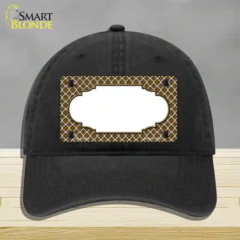 Brown White Quatrefoil Center Scallop Novelty License Plate Hat Unconstructed Cotton / Black