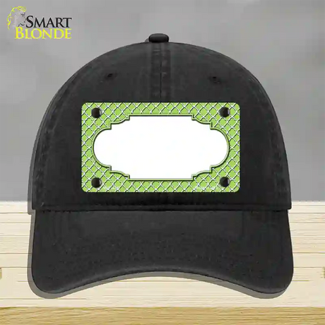 Lime Green White Quatrefoil Center Scallop Novelty License Plate Hat Unconstructed Cotton / Black