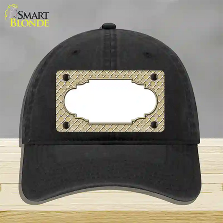 Gold White Quatrefoil Center Scallop Novelty License Plate Hat Unconstructed Cotton / Black
