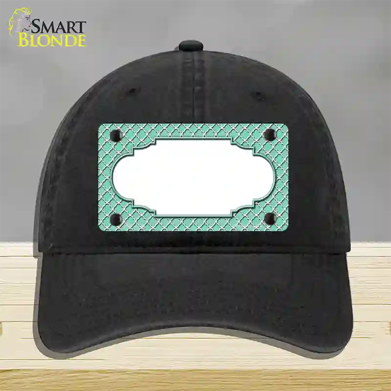 Mint White Quatrefoil Center Scallop Novelty License Plate Hat Unconstructed Cotton / Black