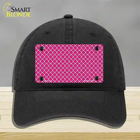 Pink White Quatrefoil Novelty License Plate Hat Unconstructed Cotton / Black