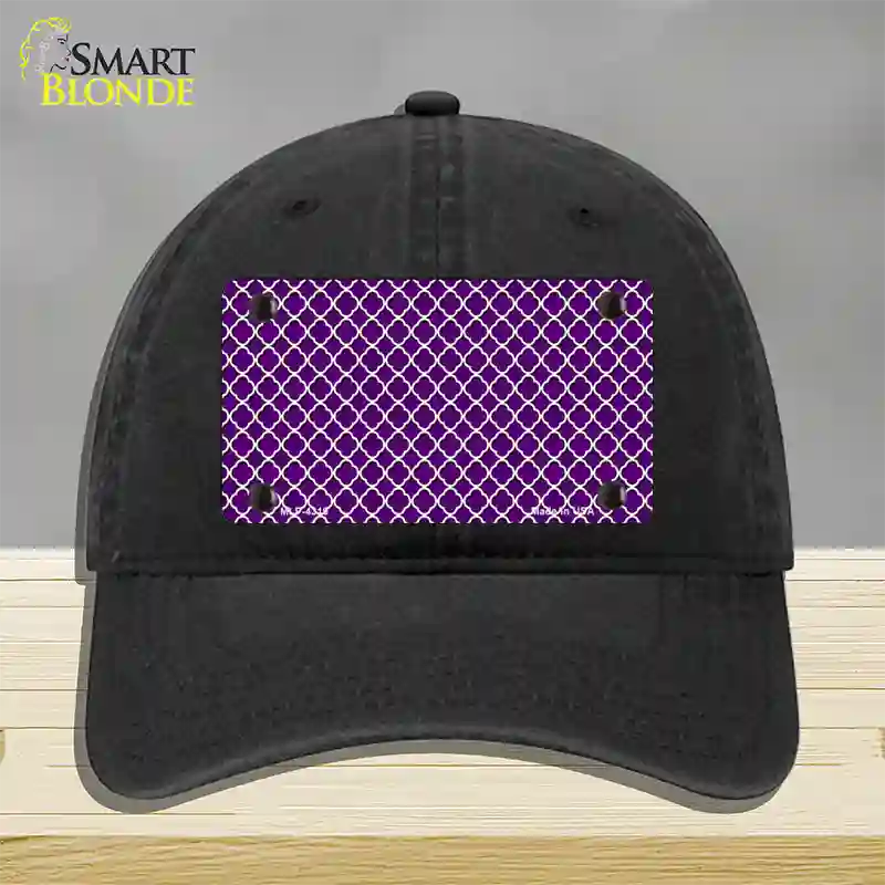 Purple White Quatrefoil Novelty License Plate Hat Unconstructed Cotton / Black