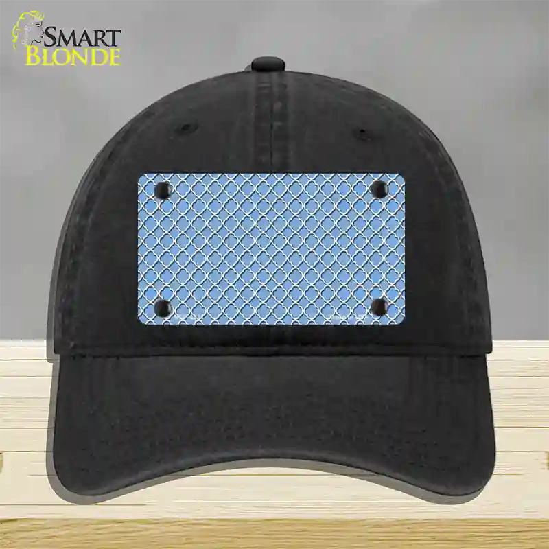 Light Blue White Quatrefoil Novelty License Plate Hat Unconstructed Cotton / Black