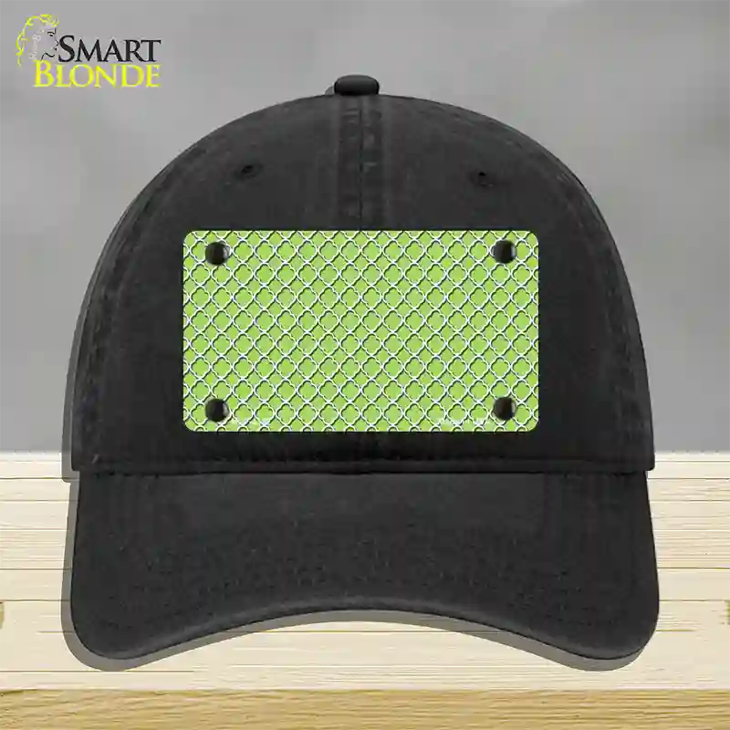 Lime Green White Quatrefoil Novelty License Plate Hat Unconstructed Cotton / Black