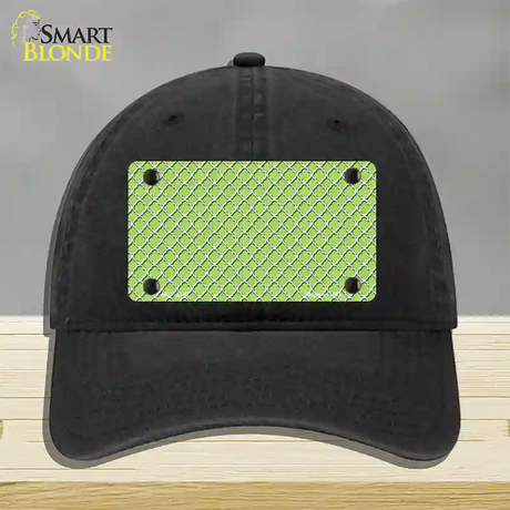Lime Green White Quatrefoil Novelty License Plate Hat Unconstructed Cotton / Black