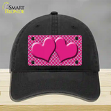 Pink White Quatrefoil Hot Pink Center Hearts Novelty License Plate Hat Unconstructed Cotton / Black