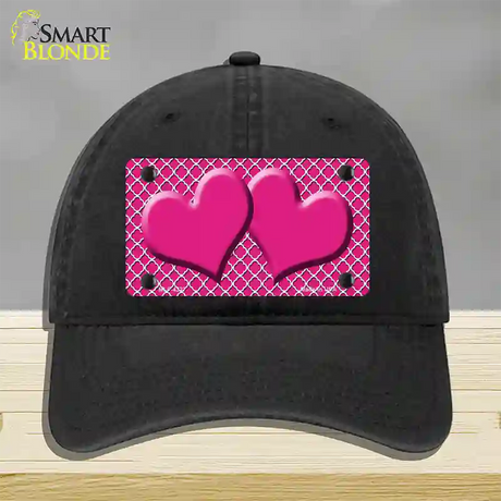 Pink White Quatrefoil Hot Pink Center Hearts Novelty License Plate Hat Unconstructed Cotton / Black