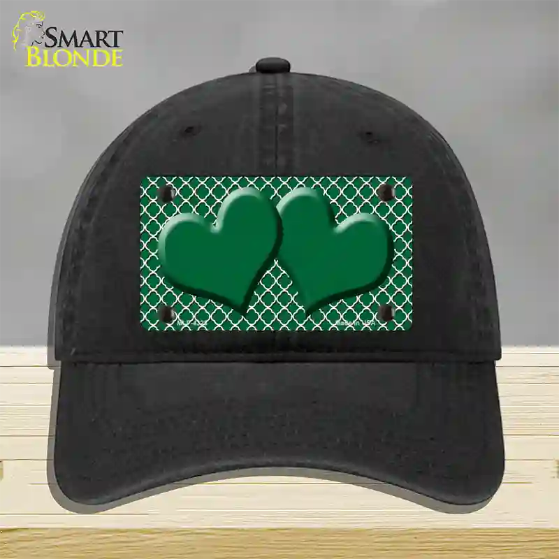 Green White Quatrefoil Green Center Hearts Novelty License Plate Hat Unconstructed Cotton / Black