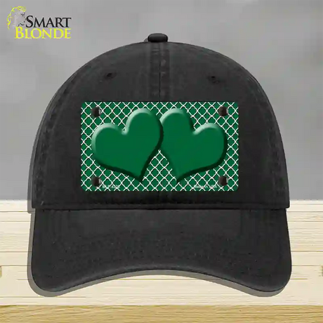 Green White Quatrefoil Green Center Hearts Novelty License Plate Hat Unconstructed Cotton / Black