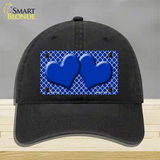 Blue White Quatrefoil Blue Center Hearts Novelty License Plate Hat Unconstructed Cotton / Black