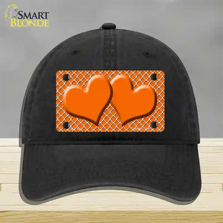 Orange White Quatrefoil Orange Center Hearts Novelty License Plate Hat Unconstructed Cotton / Black